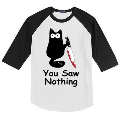 Funny Black Cat Meme You Saw Nothing Kids Colorblock Raglan Jersey
