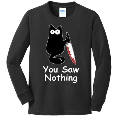 Funny Black Cat Meme You Saw Nothing Kids Long Sleeve Shirt