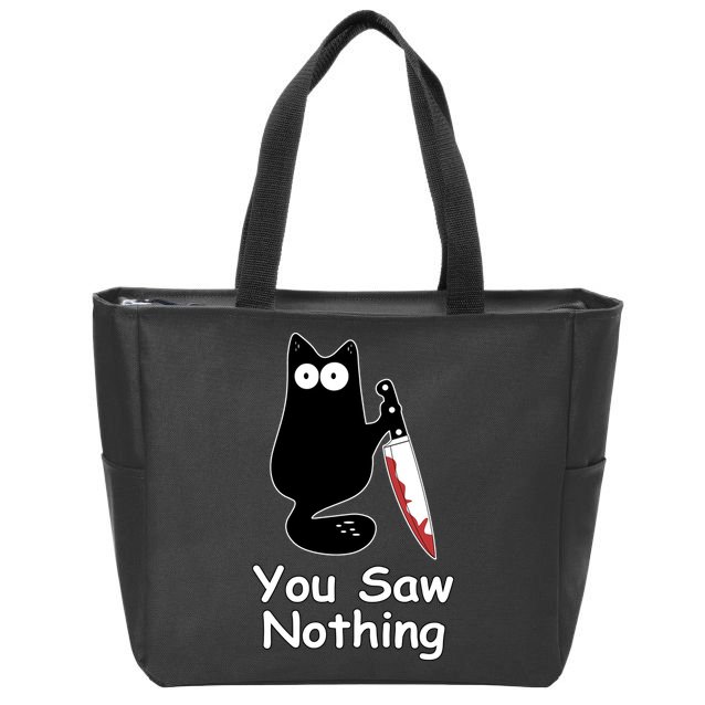 Funny Black Cat Meme You Saw Nothing Zip Tote Bag
