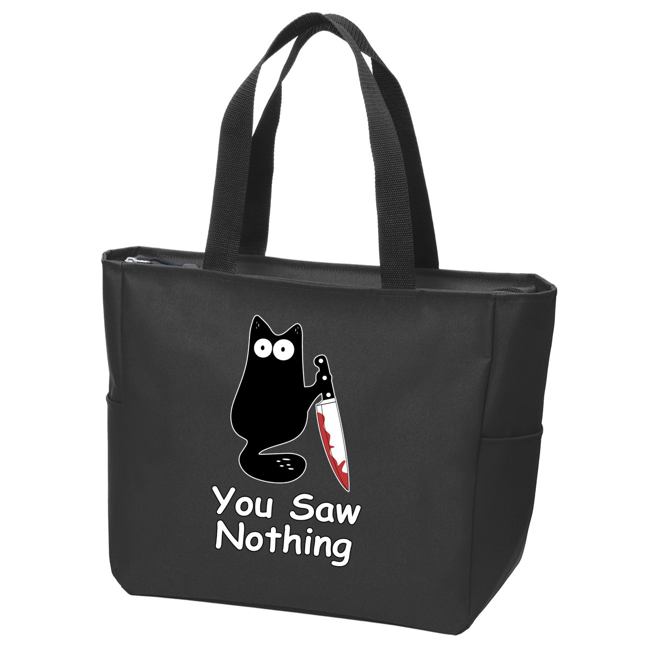Funny Black Cat Meme You Saw Nothing Zip Tote Bag