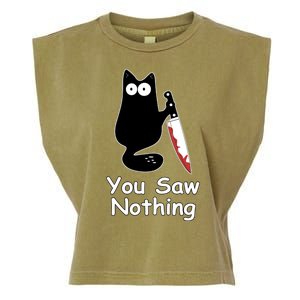 Funny Black Cat Meme You Saw Nothing Garment-Dyed Women's Muscle Tee