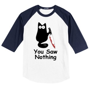 Funny Black Cat Meme You Saw Nothing Baseball Sleeve Shirt