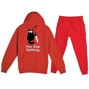 Funny Black Cat Meme You Saw Nothing Premium Hooded Sweatsuit Set