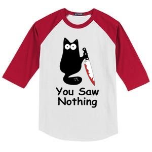 Funny Black Cat Meme You Saw Nothing Kids Colorblock Raglan Jersey