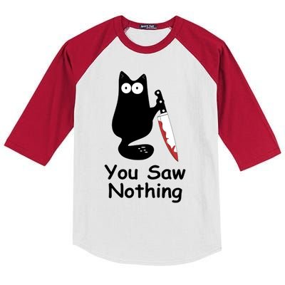 Funny Black Cat Meme You Saw Nothing Kids Colorblock Raglan Jersey