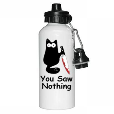 Funny Black Cat Meme You Saw Nothing Aluminum Water Bottle