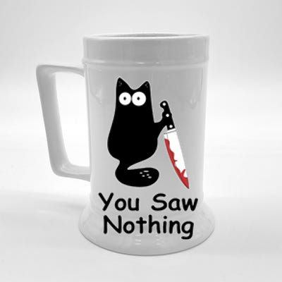 Funny Black Cat Meme You Saw Nothing Beer Stein