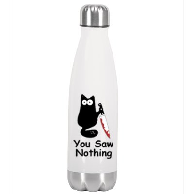 Funny Black Cat Meme You Saw Nothing Stainless Steel Insulated Water Bottle