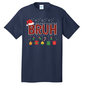 Funny Bruh Christmas Holly Red Plaid Xmas Pajamas Tall T-Shirt