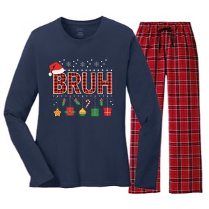 Funny Bruh Christmas Holly Red Plaid Xmas Pajamas Women's Long Sleeve Flannel Pajama Set 