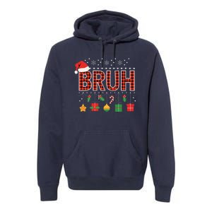 Funny Bruh Christmas Holly Red Plaid Xmas Pajamas Premium Hoodie