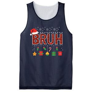 Funny Bruh Christmas Holly Red Plaid Xmas Pajamas Mesh Reversible Basketball Jersey Tank