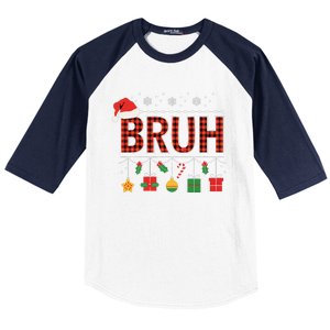 Funny Bruh Christmas Holly Red Plaid Xmas Pajamas Baseball Sleeve Shirt