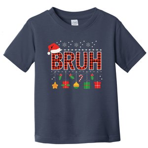 Funny Bruh Christmas Holly Red Plaid Xmas Pajamas Toddler T-Shirt