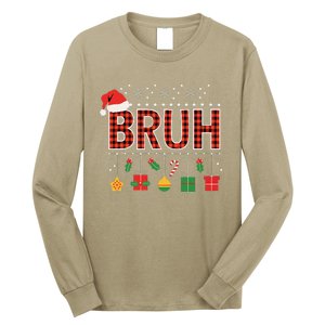 Funny Bruh Christmas Holly Red Plaid Xmas Pajamas Long Sleeve Shirt