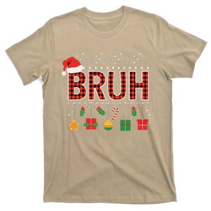 Funny Bruh Christmas Holly Red Plaid Xmas Pajamas T-Shirt