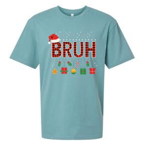 Funny Bruh Christmas Holly Red Plaid Xmas Pajamas Sueded Cloud Jersey T-Shirt