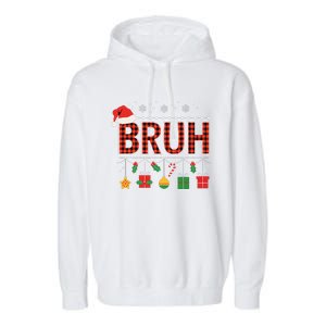 Funny Bruh Christmas Holly Red Plaid Xmas Pajamas Garment-Dyed Fleece Hoodie