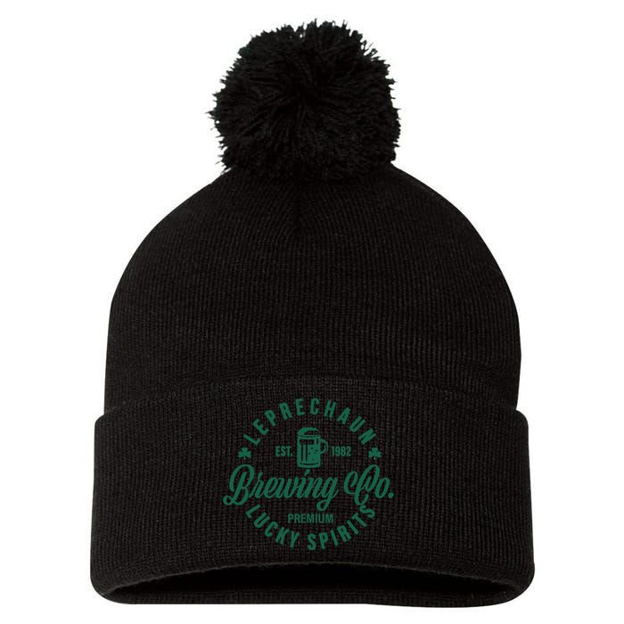 Funny Brewing Co St Patricks Day Leprechaun Lucky Spirits Pom Pom 12in Knit Beanie