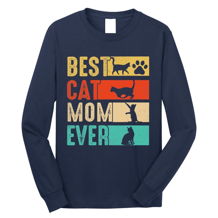 Funny Best Cat Mom Ever Happy Mothers Day Retro Costume Long Sleeve Shirt