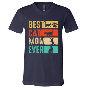 Funny Best Cat Mom Ever Happy Mothers Day Retro Costume V-Neck T-Shirt