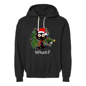 Funny Black Cat Pushing Christmas Tree Over Cat What Garment-Dyed Fleece Hoodie