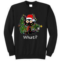 Funny Black Cat Pushing Christmas Tree Over Cat What Sweatshirt