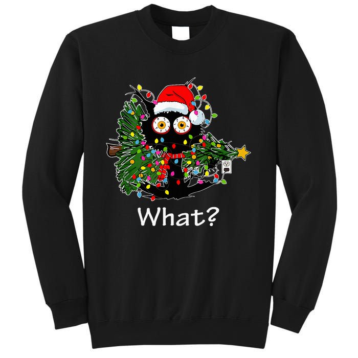 Funny Black Cat Pushing Christmas Tree Over Cat What Sweatshirt