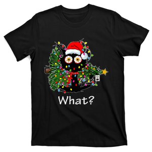 Funny Black Cat Pushing Christmas Tree Over Cat What T-Shirt