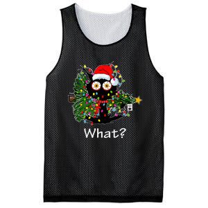 Funny Black Cat Pushing Christmas Tree Over Cat What Mesh Reversible Basketball Jersey Tank