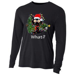 Funny Black Cat Pushing Christmas Tree Over Cat What Cooling Performance Long Sleeve Crew