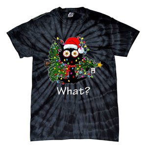 Funny Black Cat Pushing Christmas Tree Over Cat What Tie-Dye T-Shirt