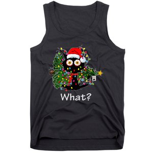 Funny Black Cat Pushing Christmas Tree Over Cat What Tank Top