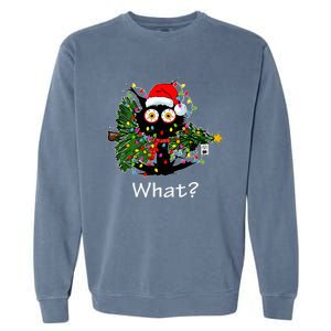 Funny Black Cat Pushing Christmas Tree Over Cat What Garment-Dyed Sweatshirt