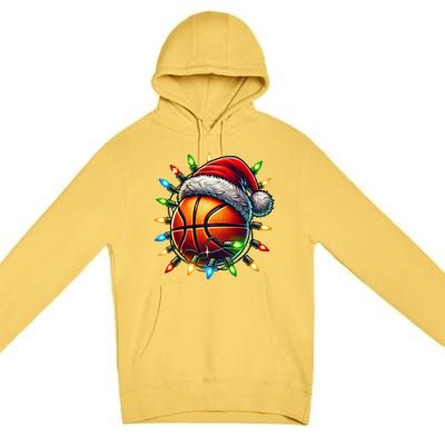 Funny Basketball Christmas Lights Santa Hat Snowflakes Funny Gift Meaningful Gif Premium Pullover Hoodie