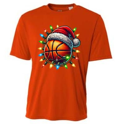 Funny Basketball Christmas Lights Santa Hat Snowflakes Funny Gift Meaningful Gif Cooling Performance Crew T-Shirt