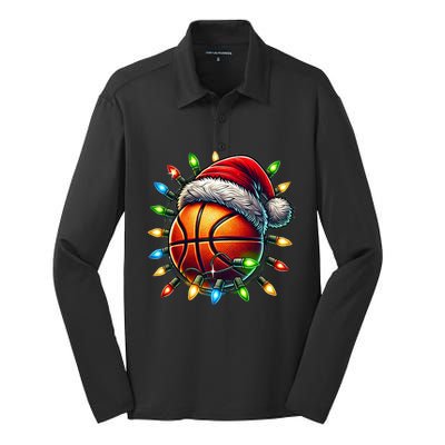 Funny Basketball Christmas Lights Santa Hat Snowflakes Funny Gift Meaningful Gif Silk Touch Performance Long Sleeve Polo