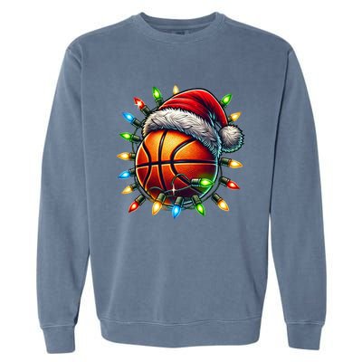 Funny Basketball Christmas Lights Santa Hat Snowflakes Funny Gift Meaningful Gif Garment-Dyed Sweatshirt