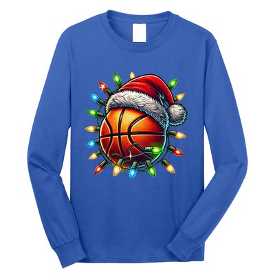 Funny Basketball Christmas Lights Santa Hat Snowflakes Funny Gift Meaningful Gif Long Sleeve Shirt