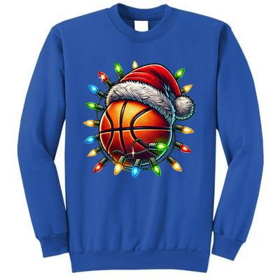 Funny Basketball Christmas Lights Santa Hat Snowflakes Funny Gift Meaningful Gif Sweatshirt