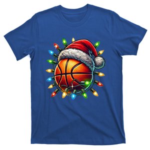 Funny Basketball Christmas Lights Santa Hat Snowflakes Funny Gift Meaningful Gif T-Shirt