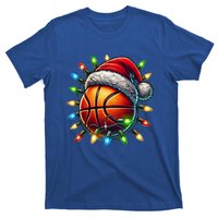 Funny Basketball Christmas Lights Santa Hat Snowflakes Funny Gift Meaningful Gif T-Shirt