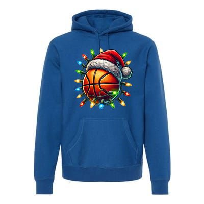 Funny Basketball Christmas Lights Santa Hat Snowflakes Funny Gift Meaningful Gif Premium Hoodie