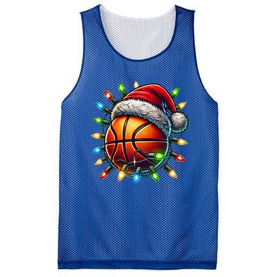 Funny Basketball Christmas Lights Santa Hat Snowflakes Funny Gift Meaningful Gif Mesh Reversible Basketball Jersey Tank