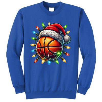 Funny Basketball Christmas Lights Santa Hat Snowflakes Funny Gift Meaningful Gif Tall Sweatshirt