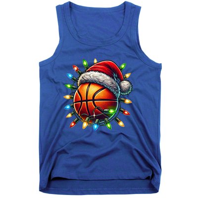 Funny Basketball Christmas Lights Santa Hat Snowflakes Funny Gift Meaningful Gif Tank Top