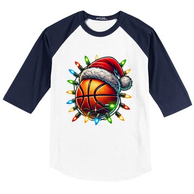 Funny Basketball Christmas Lights Santa Hat Snowflakes Funny Gift Meaningful Gif Baseball Sleeve Shirt