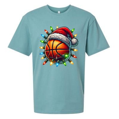 Funny Basketball Christmas Lights Santa Hat Snowflakes Funny Gift Meaningful Gif Sueded Cloud Jersey T-Shirt