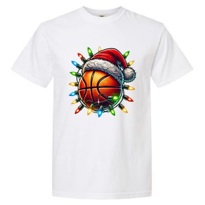 Funny Basketball Christmas Lights Santa Hat Snowflakes Funny Gift Meaningful Gif Garment-Dyed Heavyweight T-Shirt