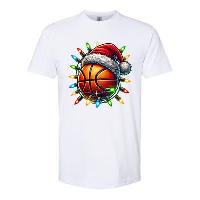 Funny Basketball Christmas Lights Santa Hat Snowflakes Funny Gift Meaningful Gif Softstyle CVC T-Shirt